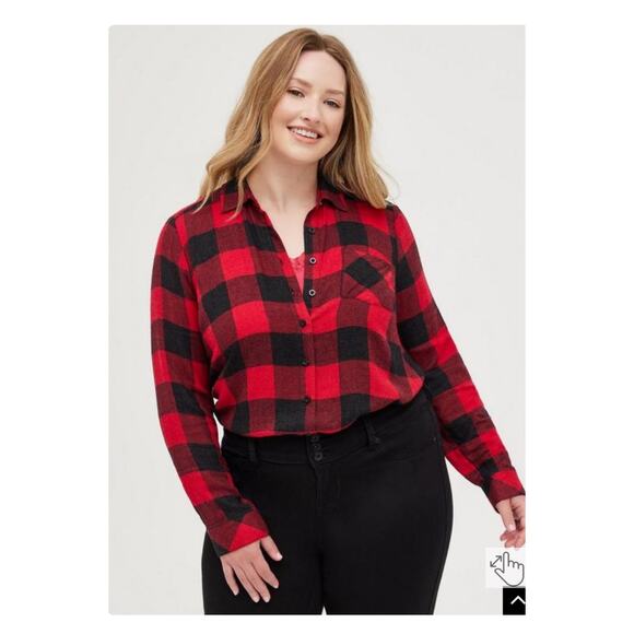 Torrid Red Plaid Brushed Rayon&Acrylic Button Up Shirt Sz.3 NWT - Picture 1 of 14